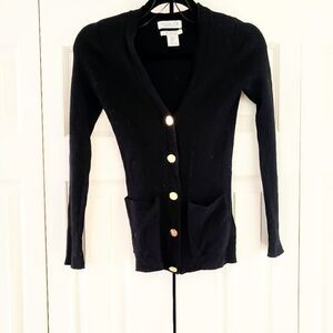 Rachel Zoe Women's 100% Merino Wool Black Button Down Cardigan Small